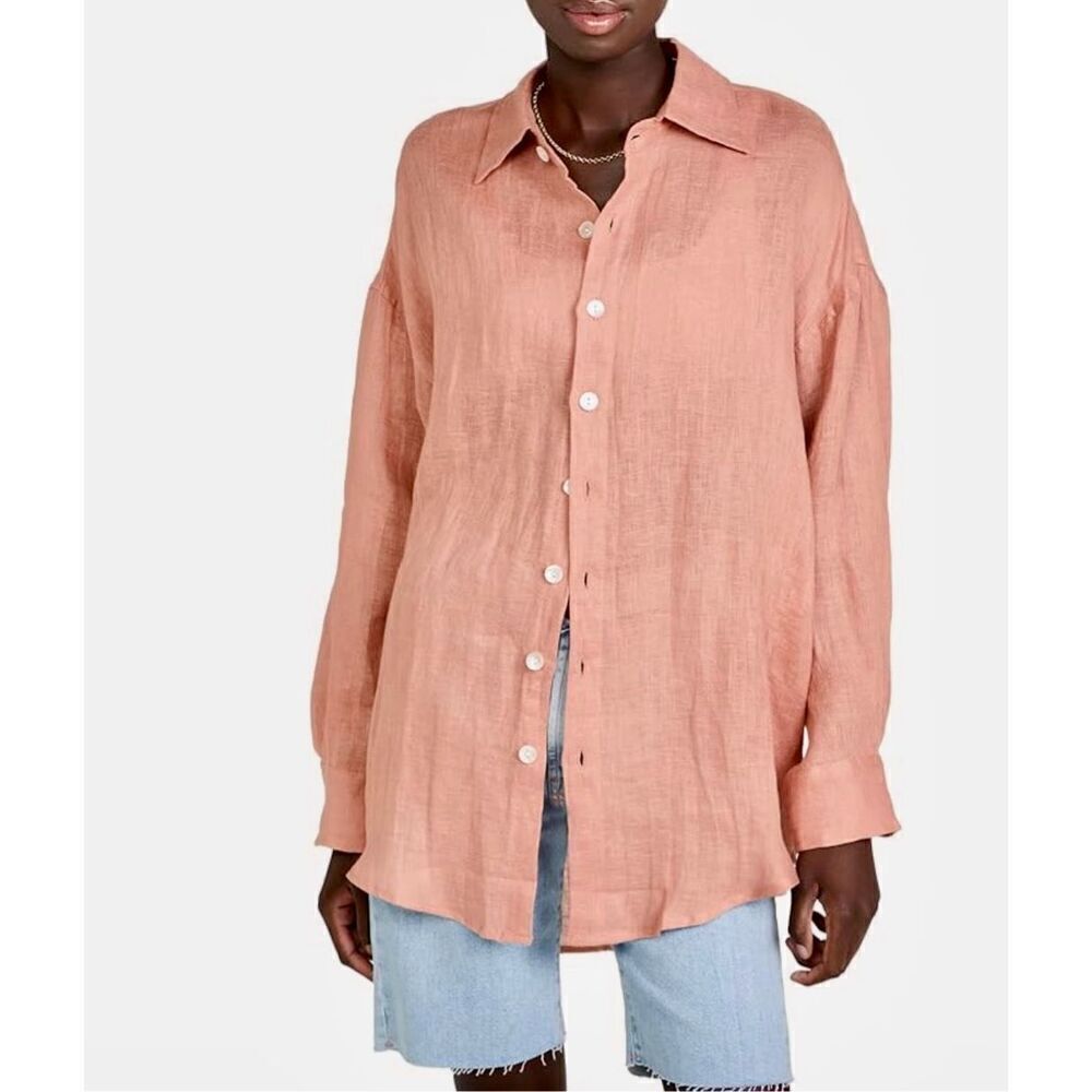 Vitamin A Women's Playa Linen Oversized Shirt Top size S peach Ecolinen Gauze De